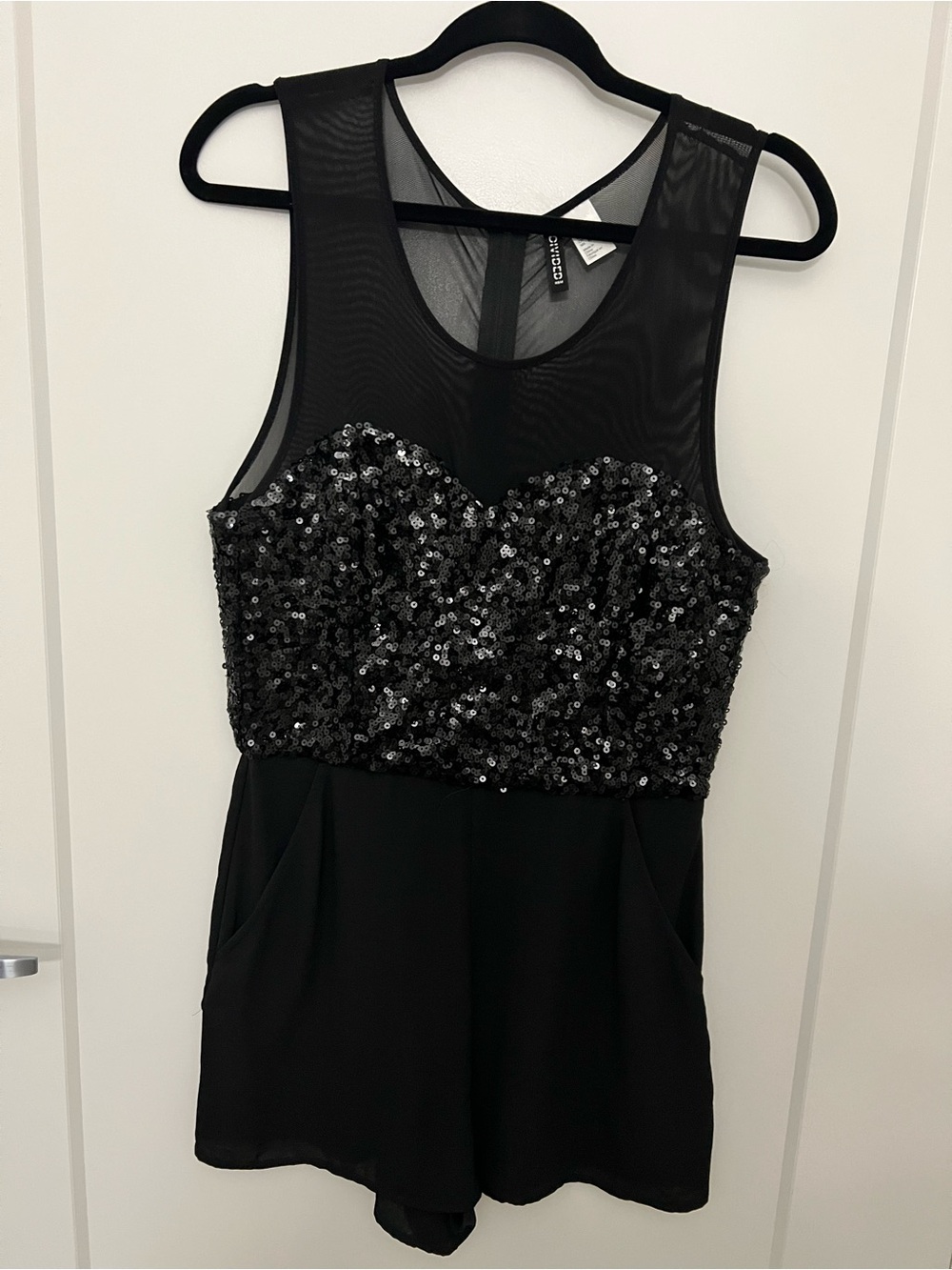 Black Sequence Mesh Women's Romper